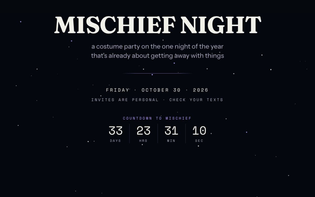 Close-up of the costume party invite